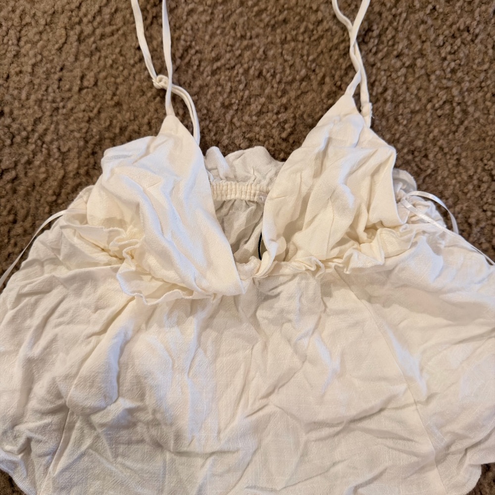 Garage White Ruffled Spaghetti-Strap Women's Top